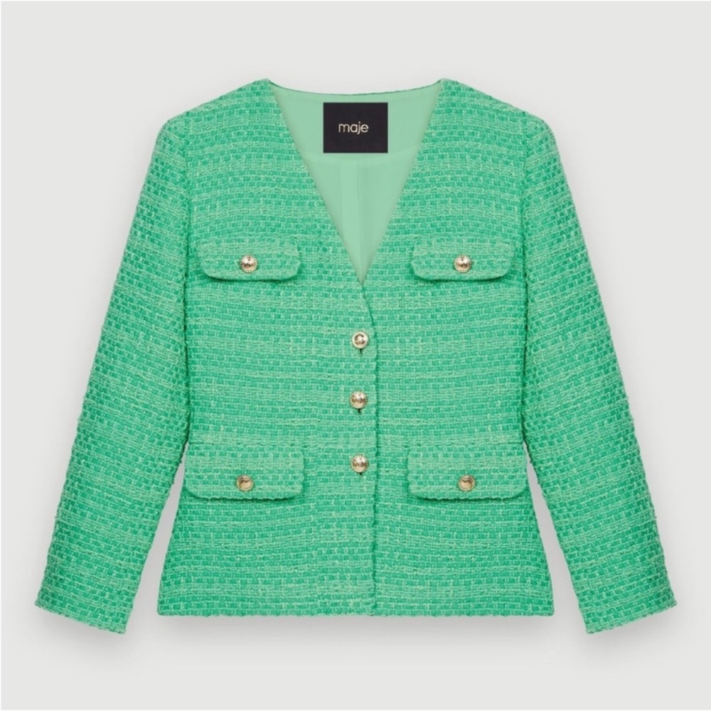 Maje tweed blazer green & gold buttons - Picture 1 of 5